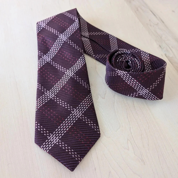 Oscar de la Renta Purple Plaid Tie - Picture 5 of 10